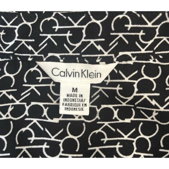 Calvin Klein Black & White CK All Over Logo Women's Long Sleeve Shirt Blouse M - Picture 4 of 16